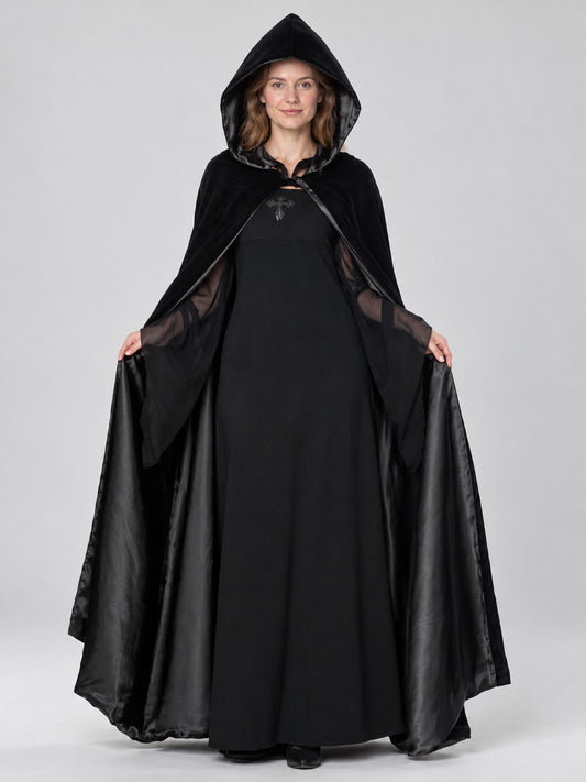 Vampire Costume with Black Cape and Skirt