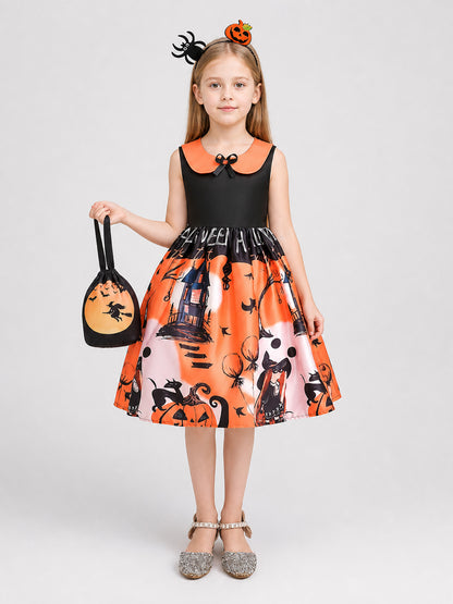 Kids’ Halloween Cosplay Dress with Headband on-model view