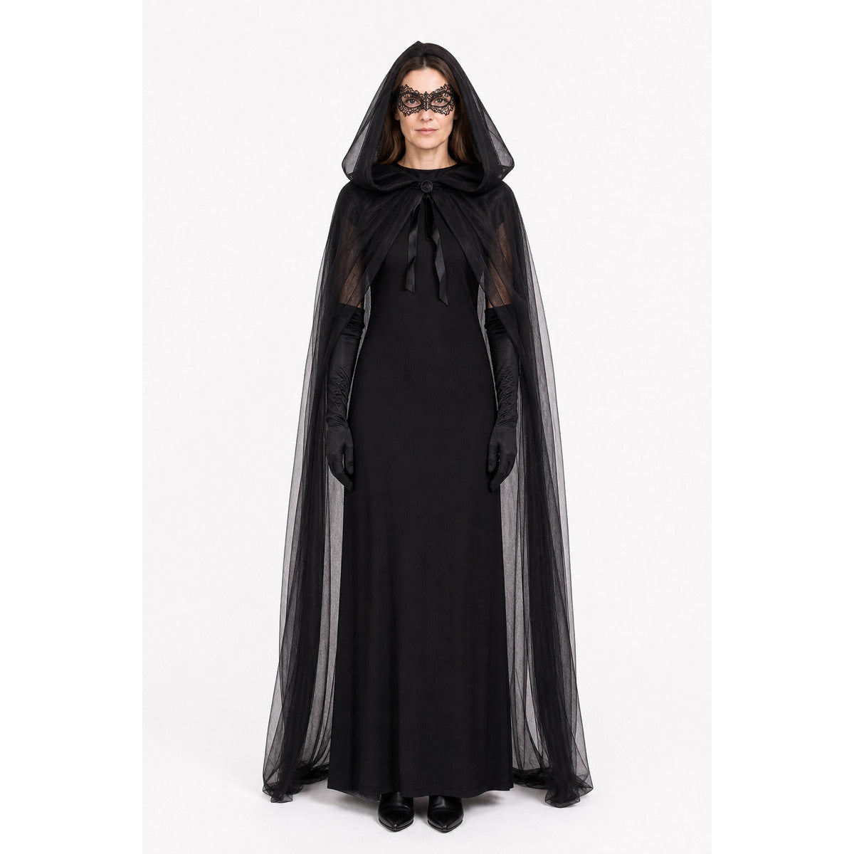Witch Costume with a Semi-Transparent Cape and Dress main product view