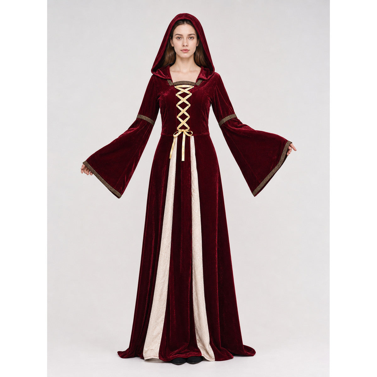 Medieval Hooded Dress, Gothic Style on-model view