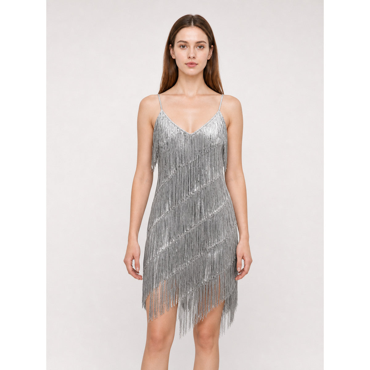 1920s-Style Fringe Dress with Accessory Set front view