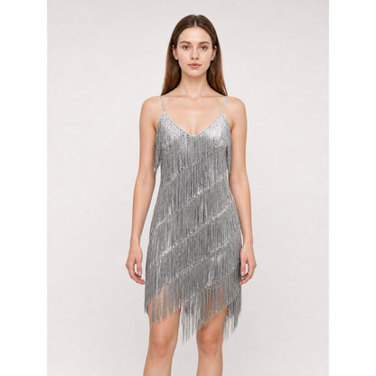 1920s-Style Fringe Dress with Accessory Set front view
