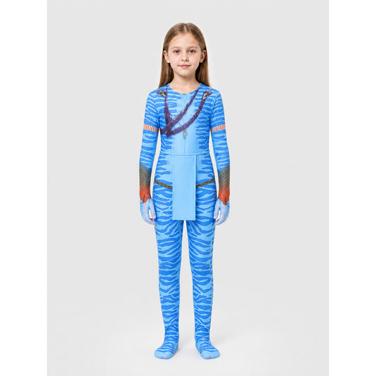 Avatar Cosplay Jumpsuit with Blue Stripes on-model view