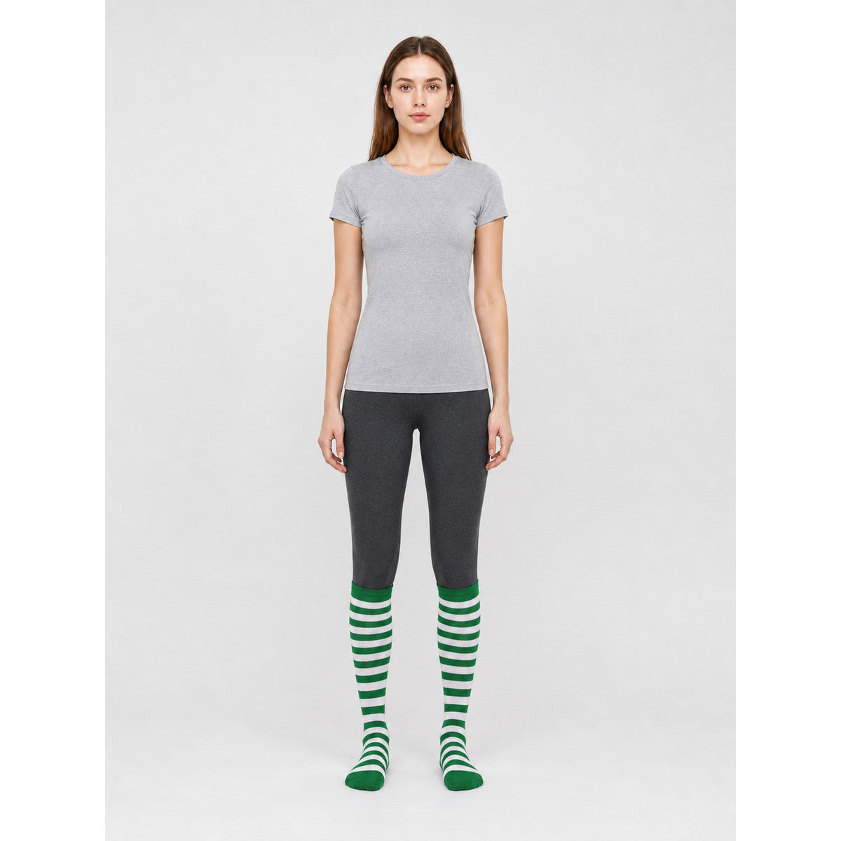 Green and White Striped Knee-High Socks, Pair