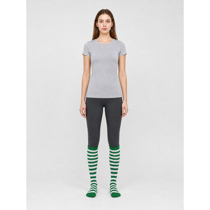 Green and White Striped Knee-High Socks, Pair