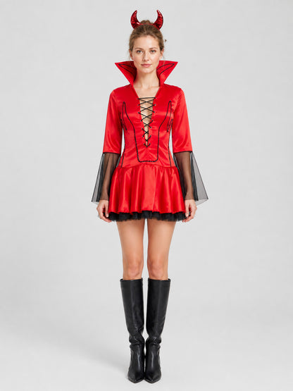 Halloween Devil Costume, Short Red-and-Black Dress on-model view