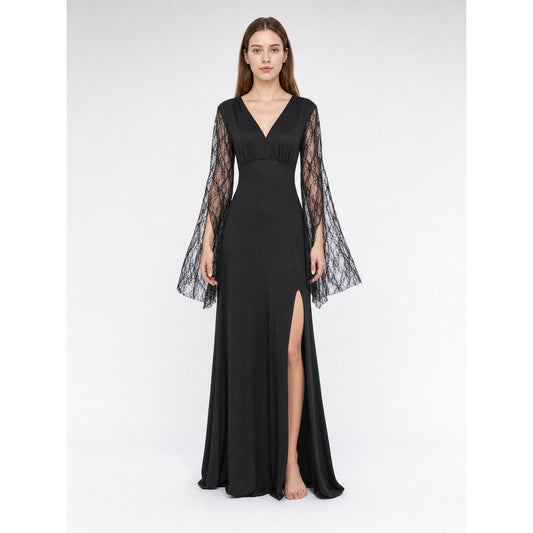 Black Gothic Dress with Lace Sleeves