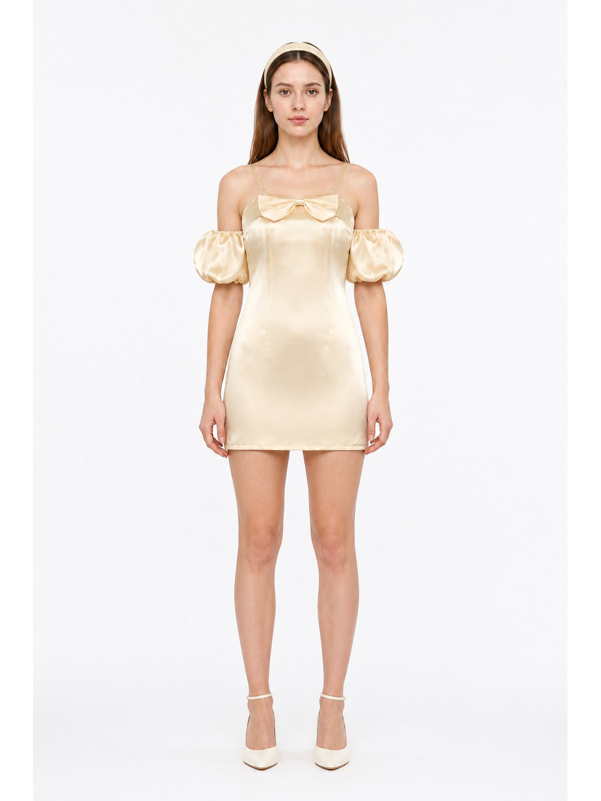 Short Dress with Bow and Puff Sleeves main product view