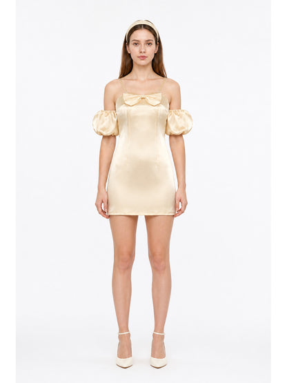 Short Dress with Bow and Puff Sleeves main product view