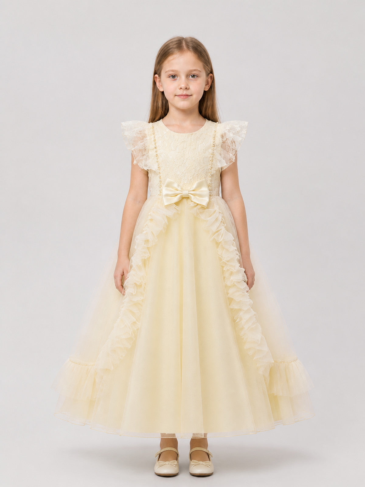 Full-Length Princess Dress with a Lace Bodice on-model view