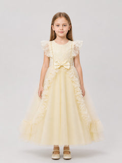 Full-Length Princess Dress with a Lace Bodice