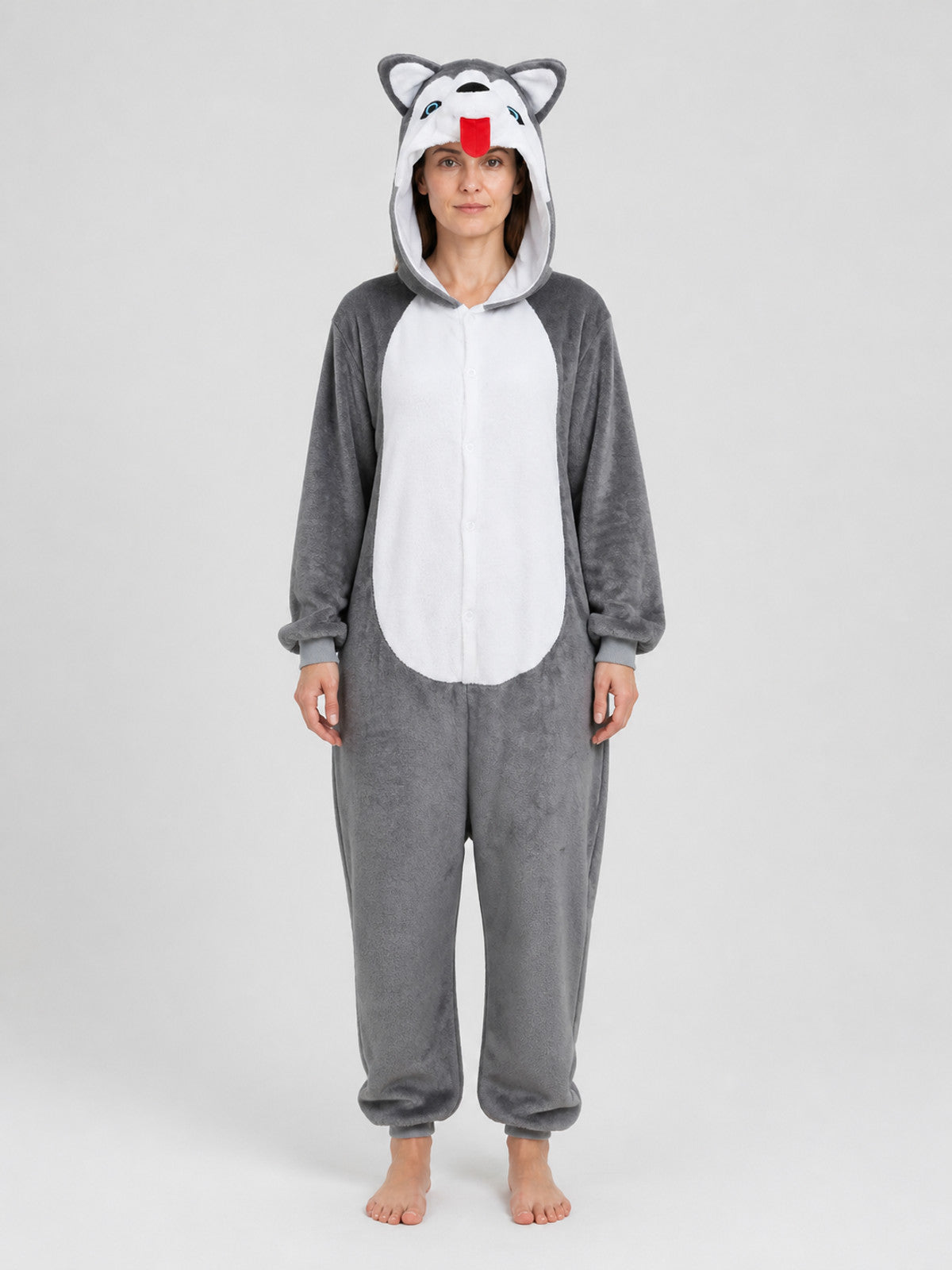 Husky Flannel Hooded Pajama Jumpsuit on-model view