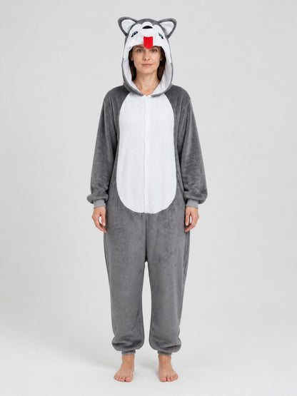 Husky Flannel Hooded Pajama Jumpsuit on-model view