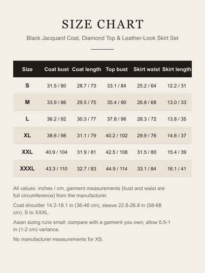Women's Harley Quinn cosplay costume set size chart in inches and cm, S to XXXL