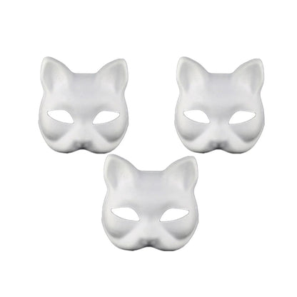 Three blank white cat masks, the 3pc pack option