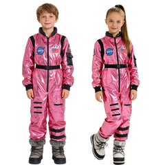 Kids' Pink Astronaut Jumpsuit Costume with Patches and Belt