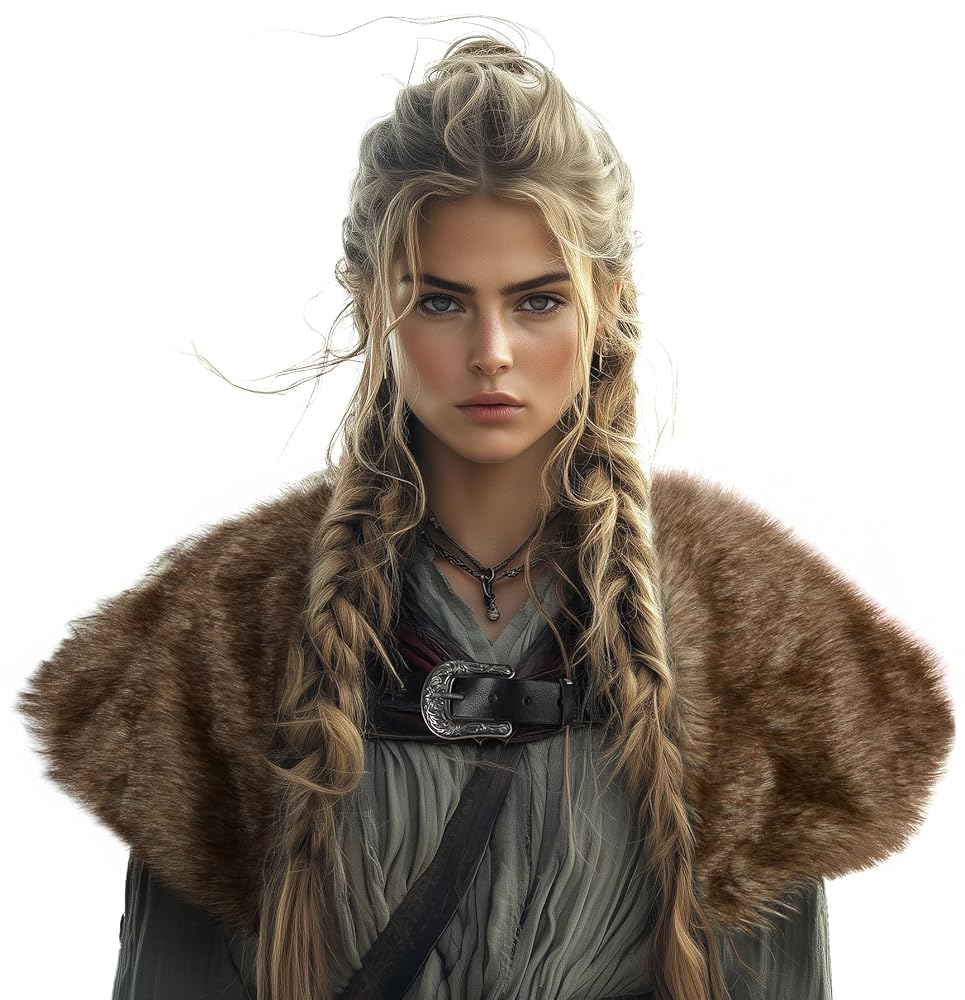 Close-up of the brown fur-look shoulder capelet showing its short fluffy pile and wide rounded collar shape