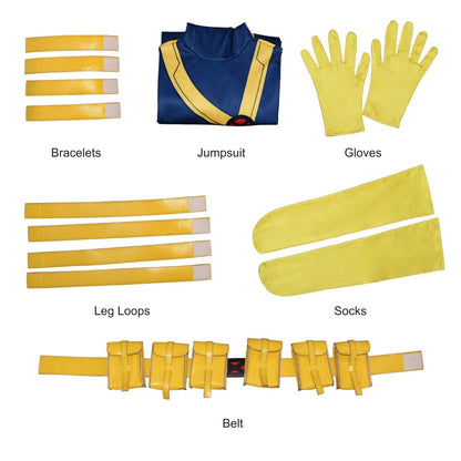What's included: jumpsuit, gloves, socks, 4 bracelets, 4 leg loops and pocket belt