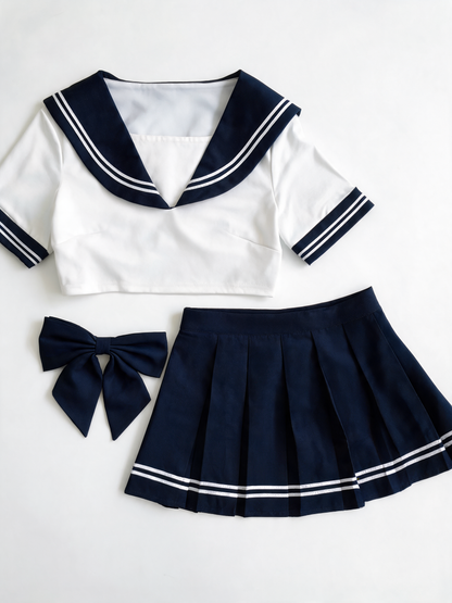 JK School Uniform, White with Blue Tie