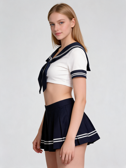JK School Uniform, White with Blue Tie