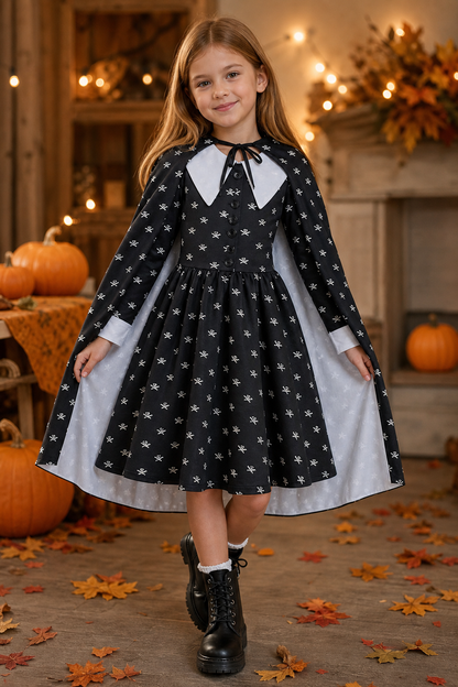 Black Halloween Costume Dress with Cape