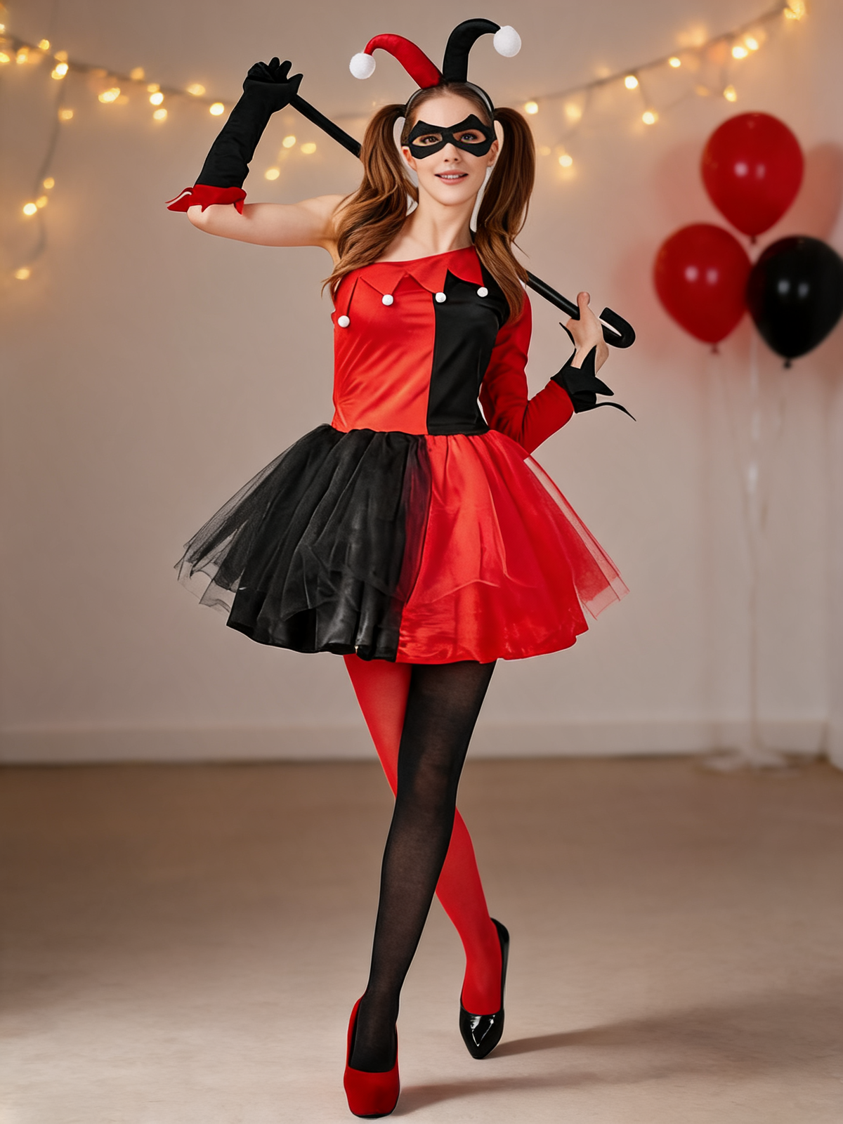 Halloween Clown Costume with Mask and Gloves lifestyle view 3