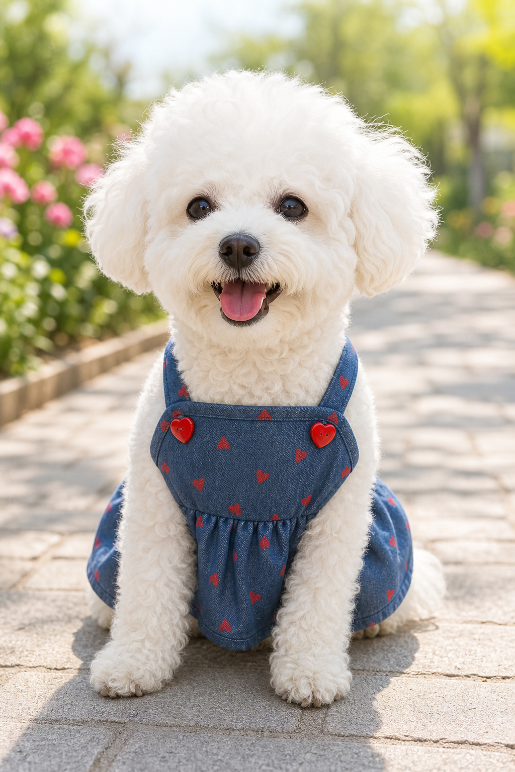 Dog Dress with Heart Print and Straps