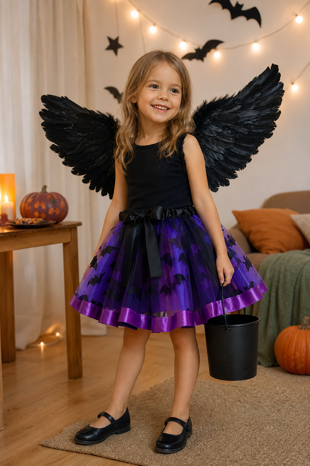 Carnival Costume with Wings and Plush Skirt