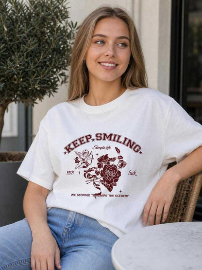Loose-fit oversized white T-shirt with print