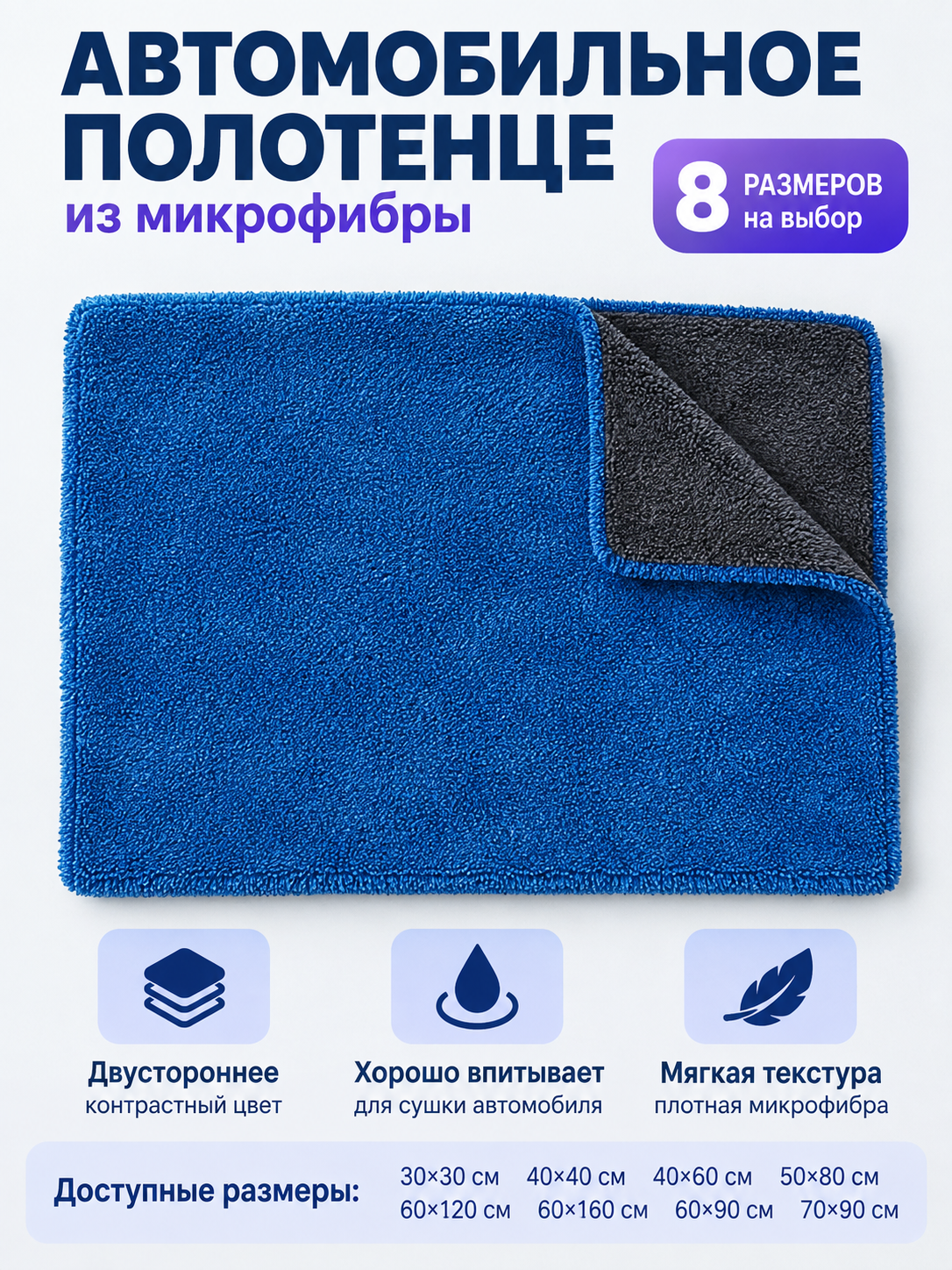 Thick Blue Microfiber Car Towel