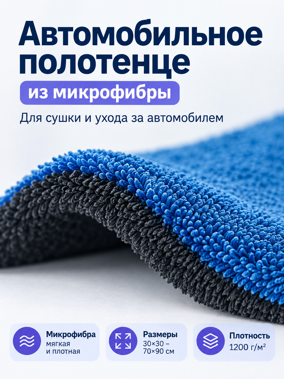 Thick Blue Microfiber Car Towel
