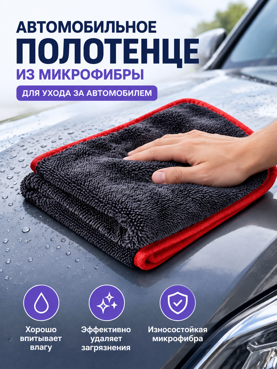 Microfiber Car Towel with Red Trim