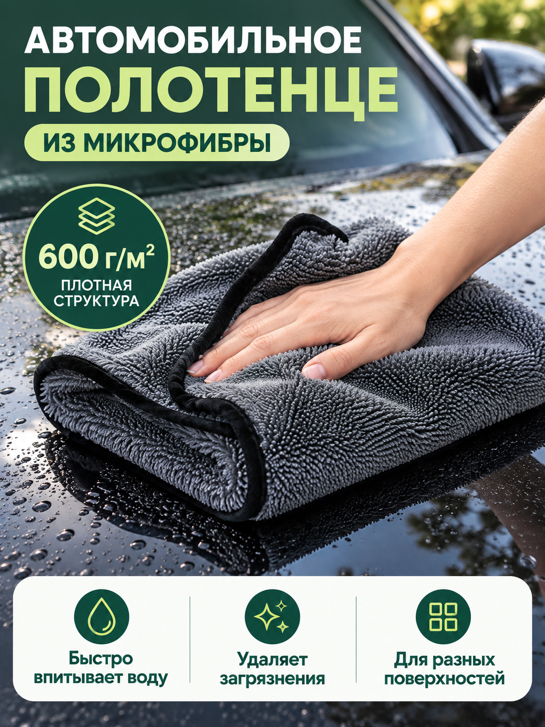 600 g/m² Gray Microfiber Car Towel