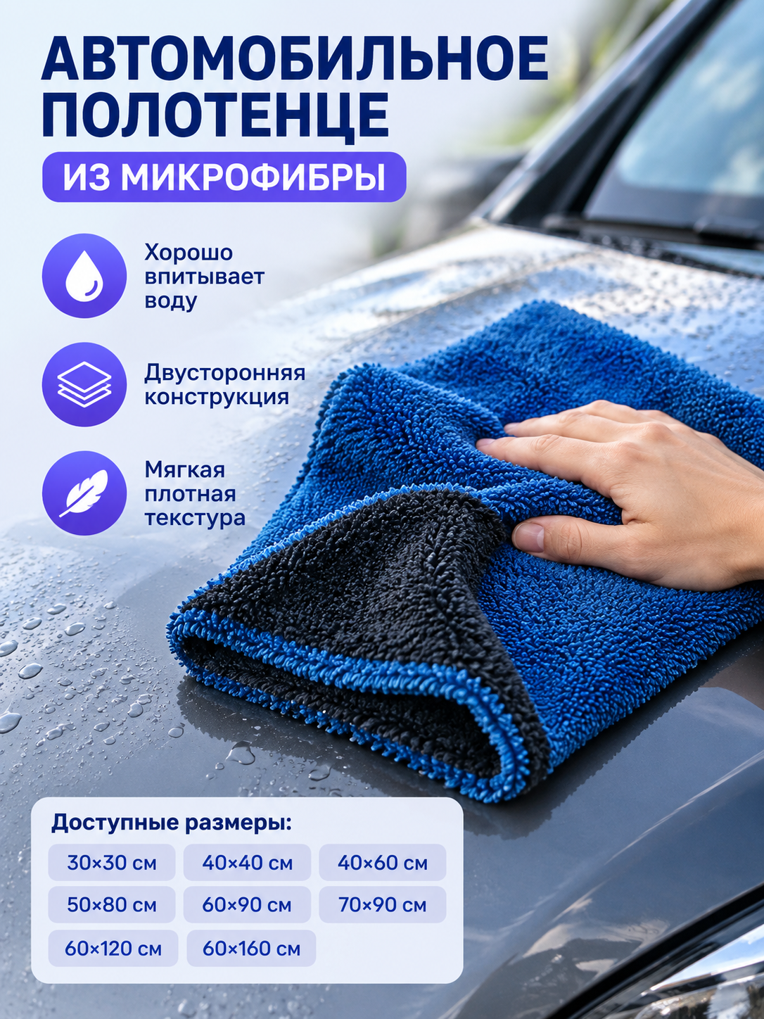 Thick Blue Microfiber Car Towel