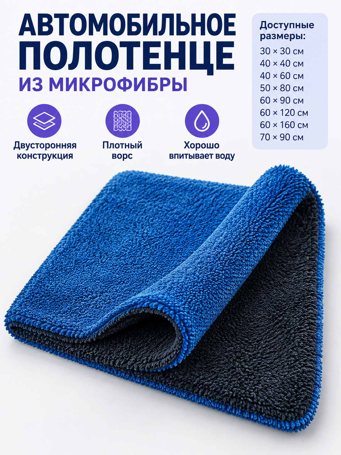 Thick Blue Microfiber Car Towel