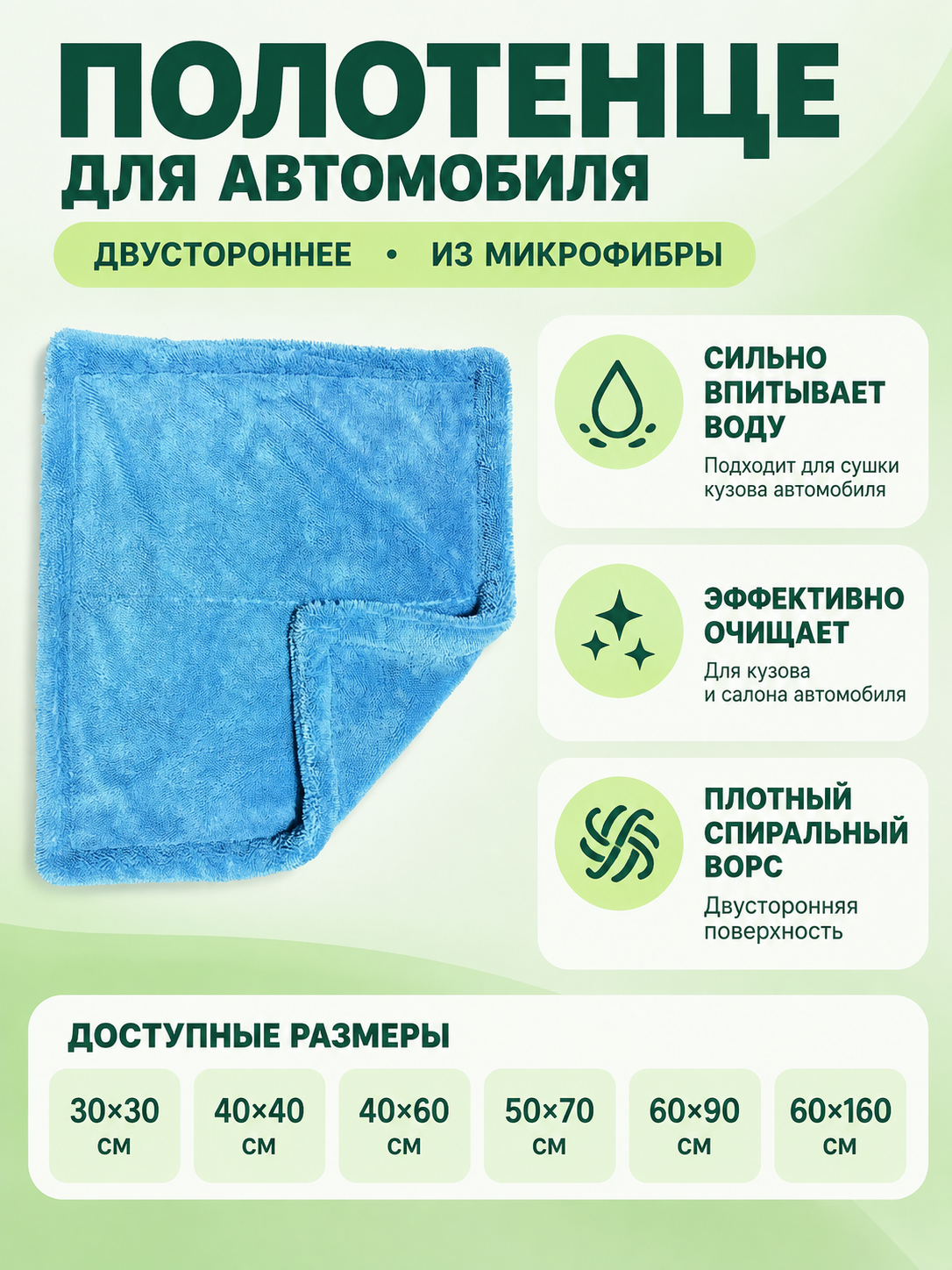 Blue Double-Sided Microfiber Car Towel