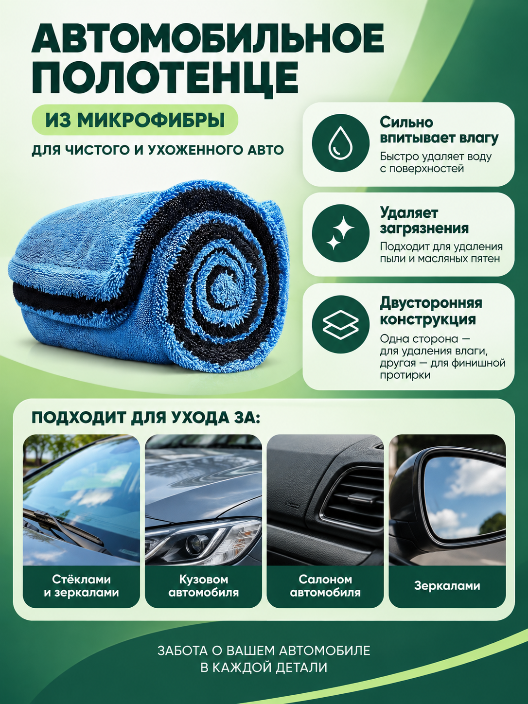 Blue Striped Microfiber Car Towel