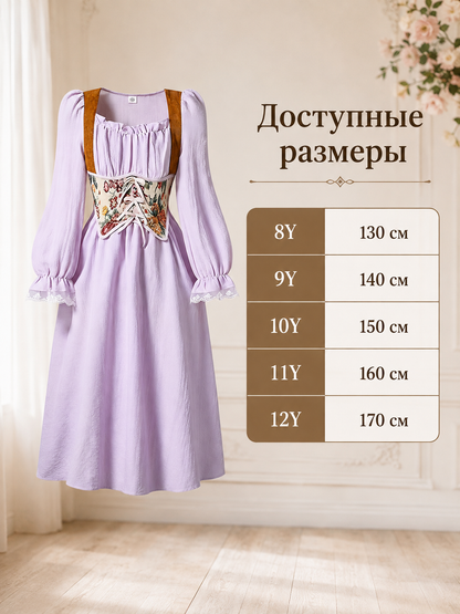 Purple Long-Sleeve Dress for Girls size guide
