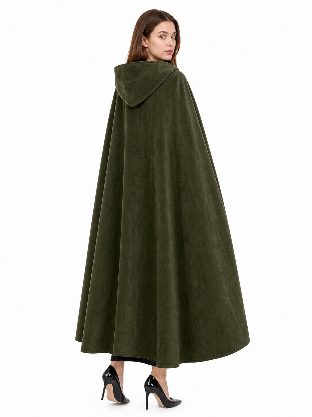 Long Green Hooded Costume Cloak