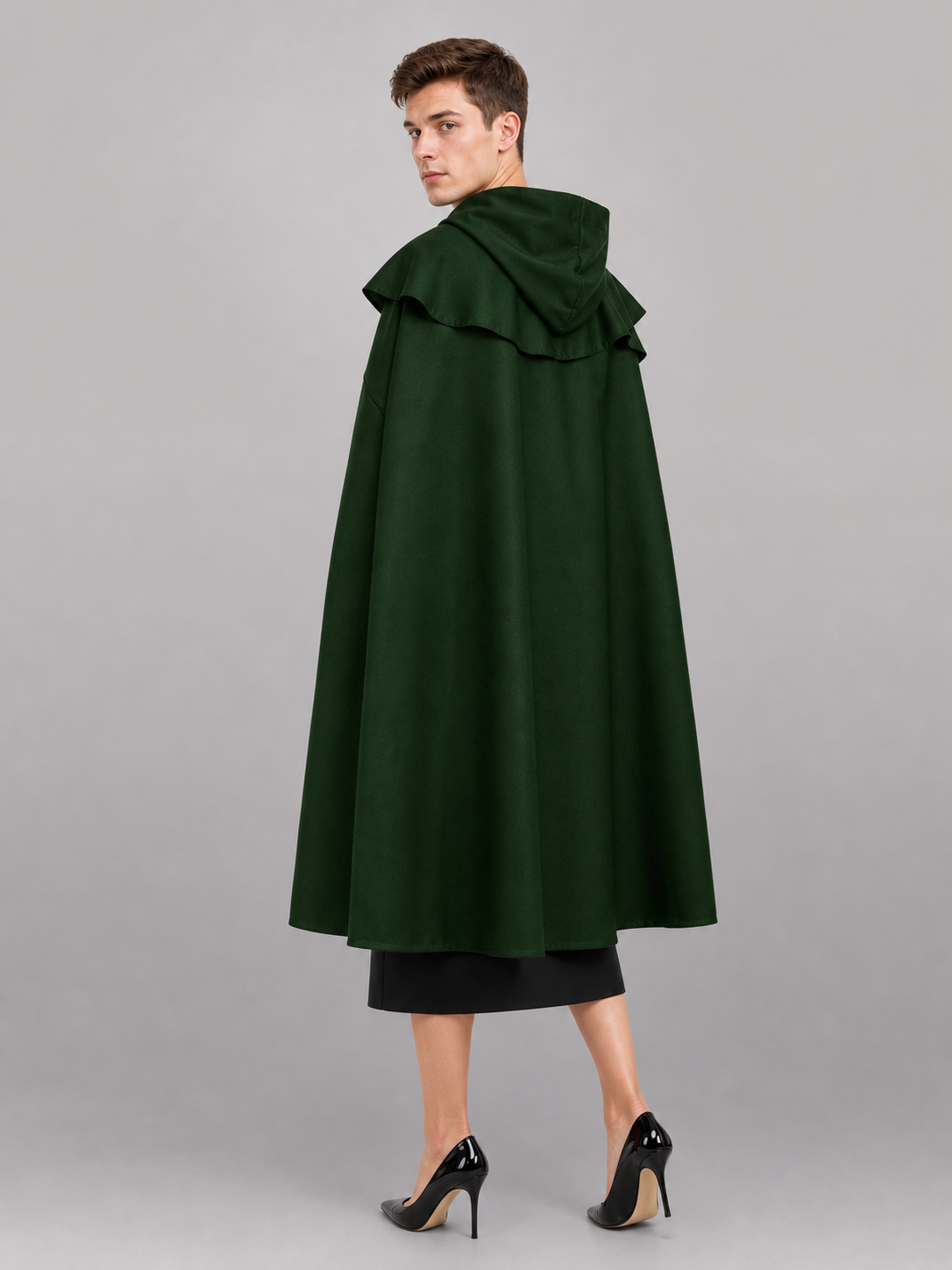 Long Green Hooded Costume Cloak
