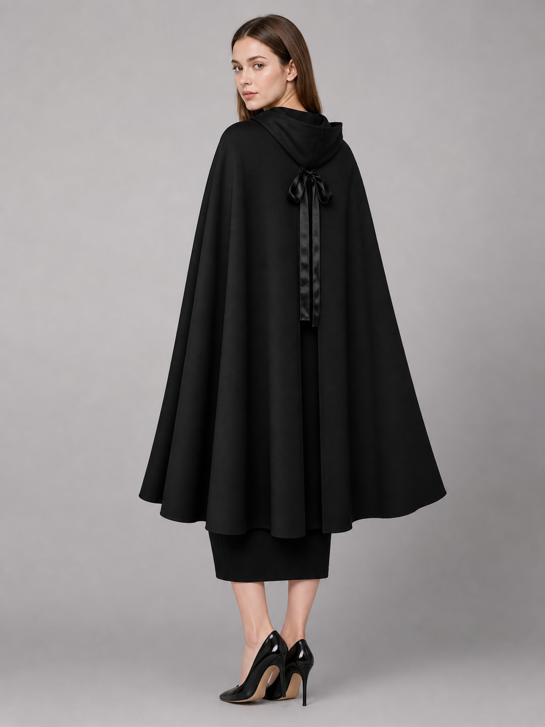 Long Black Hooded Carnival Cloak