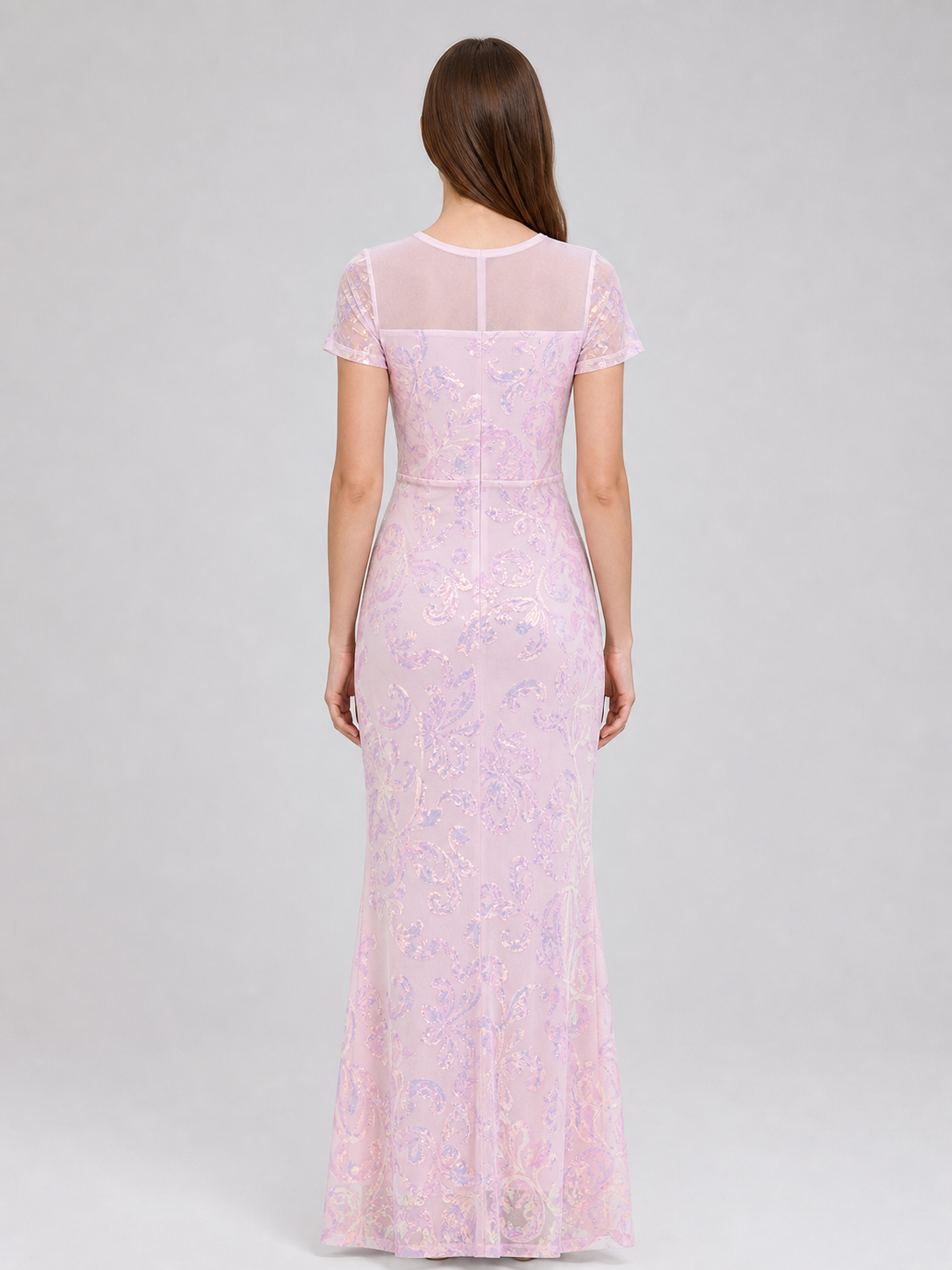 Floor-Length Evening Dress with Sequined Floral Pattern