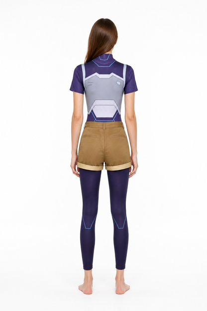 Zoe Cosplay Costume: T-Shirt, Shorts, Leggings back view