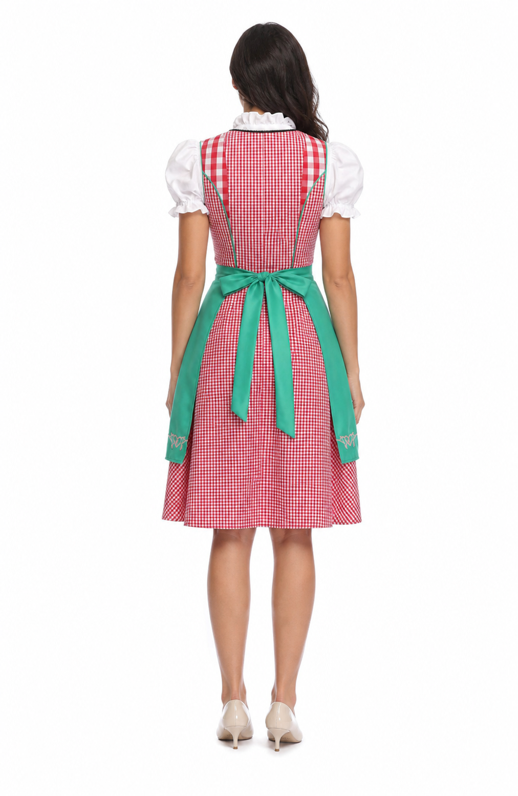 Checked Dirndl Dress with Apron for Oktoberfest back view