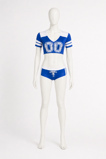 Blue and White Stage Costume with Number 00 back view