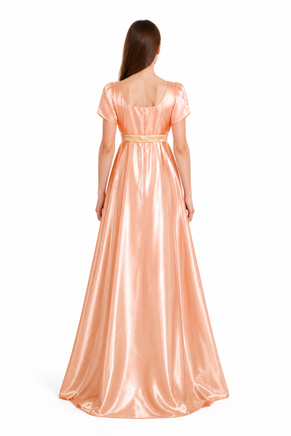 Orange Dress with Puff Sleeves and a High Waist