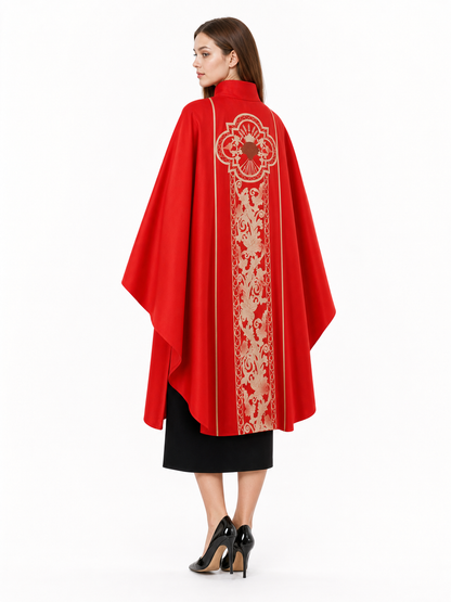 Red costume cloak with ornament and sleeves