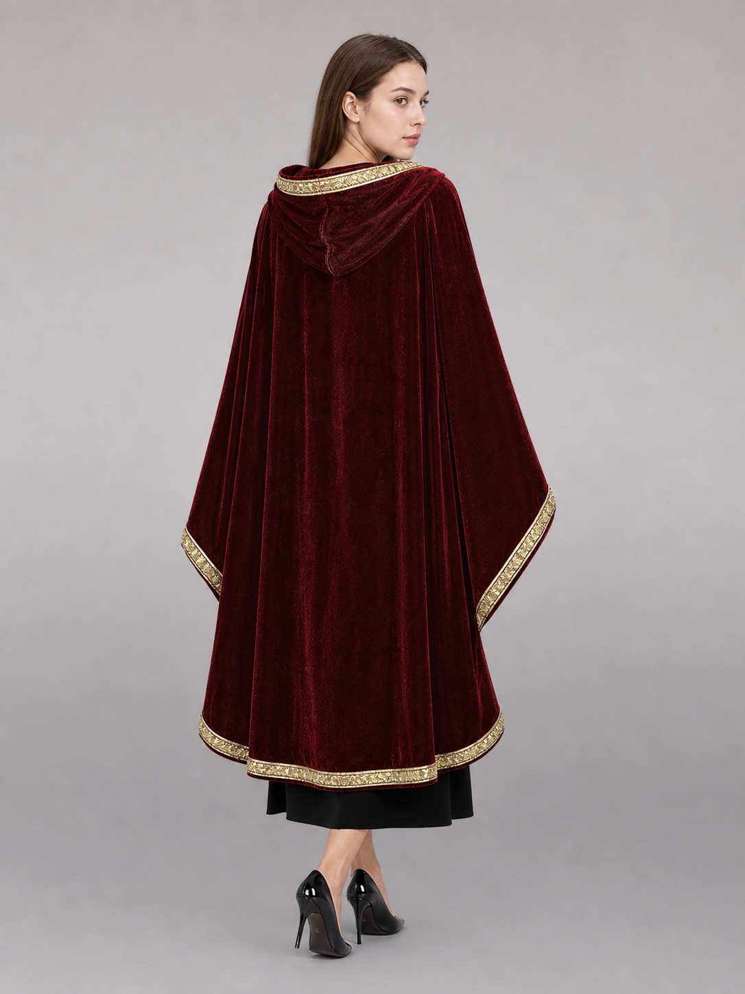 Burgundy Carnival Hooded Cloak