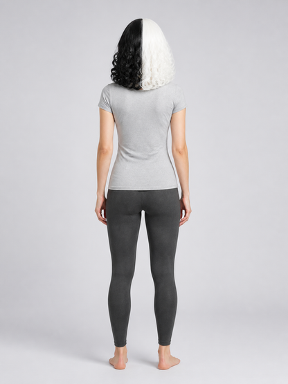 Black and White Curly Costume Wig with a Center Part back view
