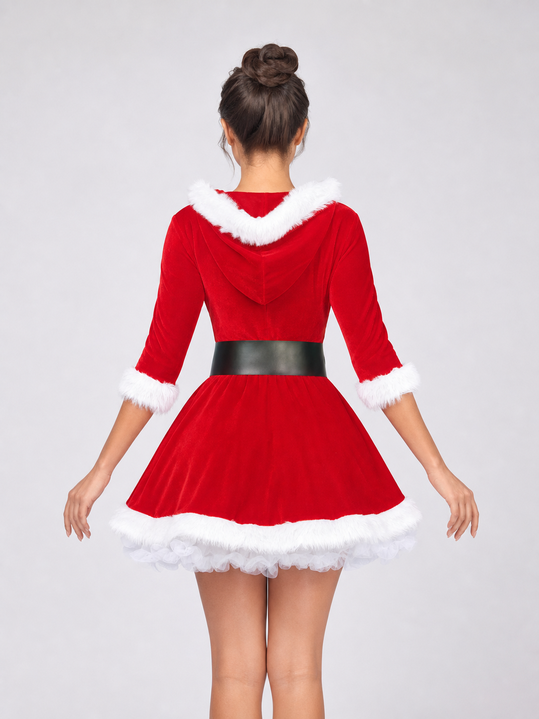 New Year's costume dress with white trim and a belt